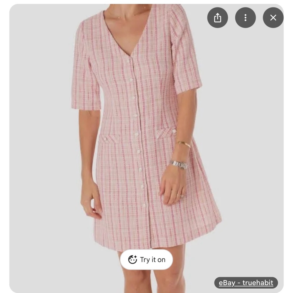 Maison Tara Pink and Cream Textured Dress